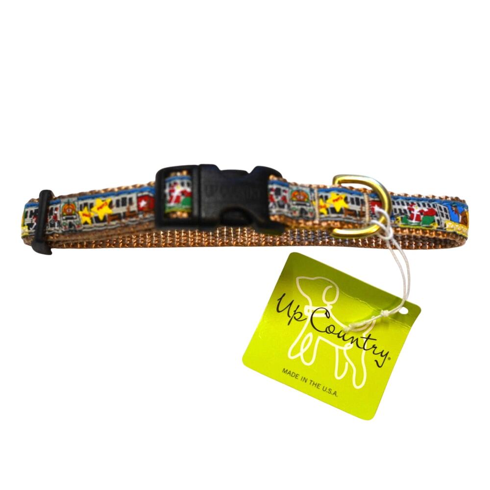 Up Country Multi-Color Holiday Parade Print Skinny Dog Collar, Small